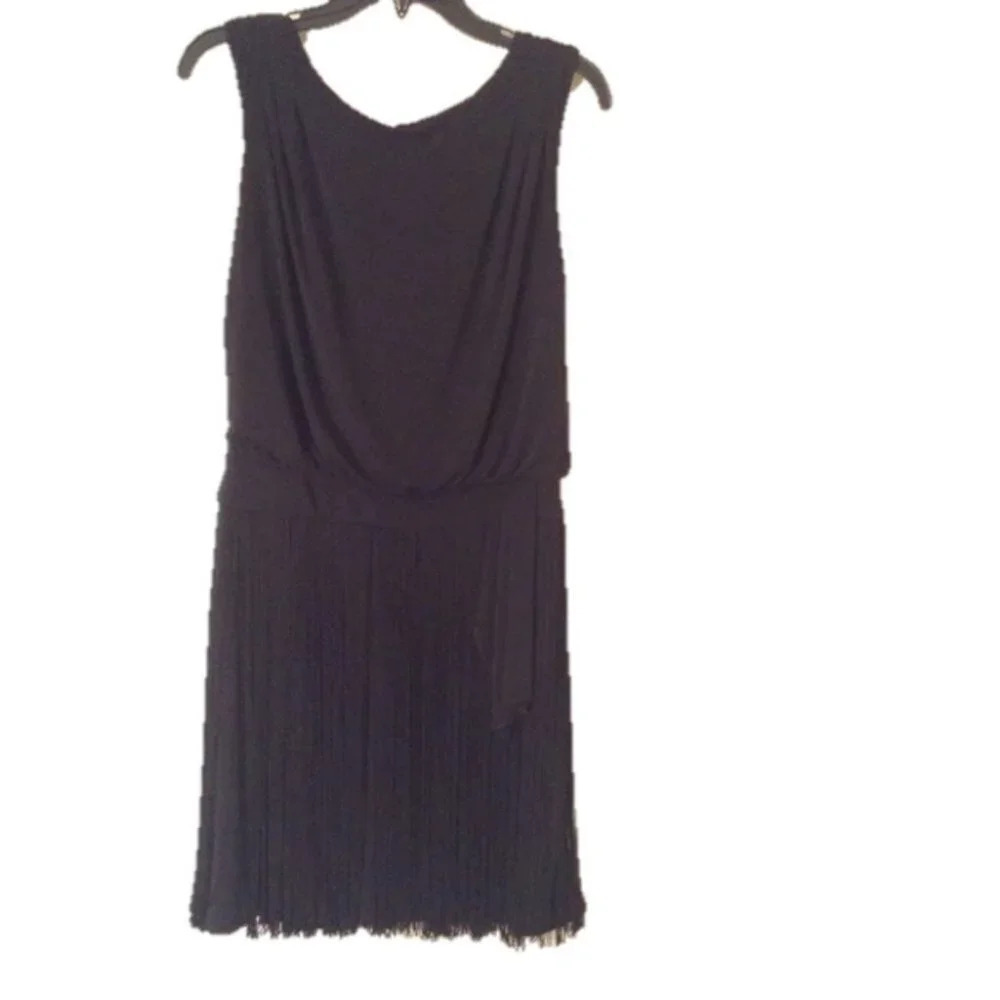 Manoukian Black Fringe Hem Sleeveless Dress - Picture 3 of 8